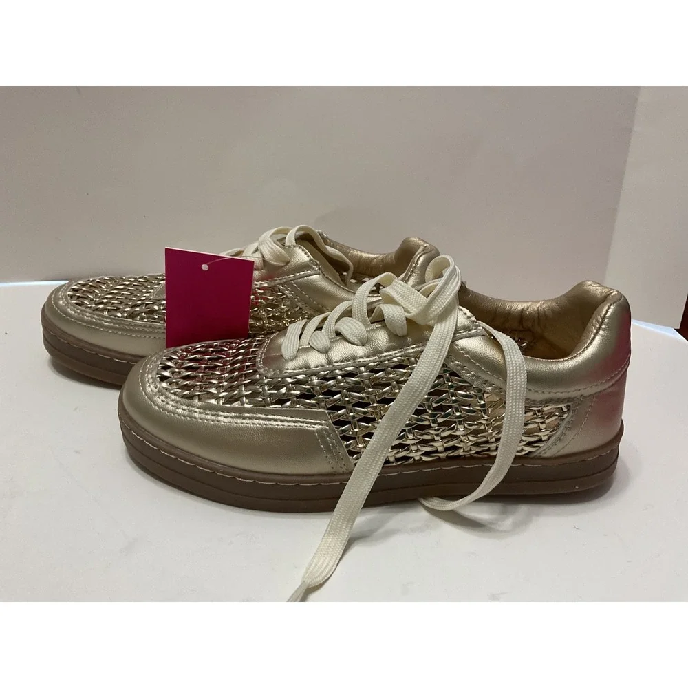 Rampage Gisela Gold Metallic Braided Lace Up Fashion Sneakers Womens Size 7 NEW